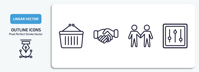 business collection. outline icons set. business collection. thin line icons pack included supermarket bag, cooperate, men couple, tones vector.