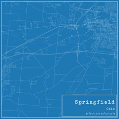 Blueprint US city map of Springfield, Ohio.