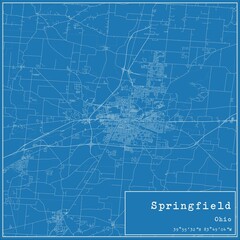 Blueprint US city map of Springfield, Ohio.