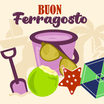 Buon Ferragosto Italian Festival Background, Happy summer holiday in Italy.