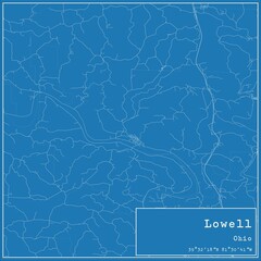Blueprint US city map of Lowell, Ohio.