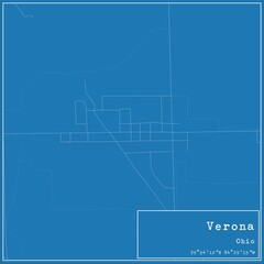 Blueprint US city map of Verona, Ohio.