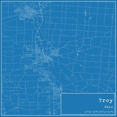 Blueprint US city map of Troy, Ohio.