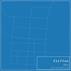 Blueprint US city map of Clifton, Ohio.