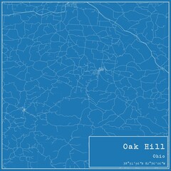 Blueprint US city map of Oak Hill, Ohio.