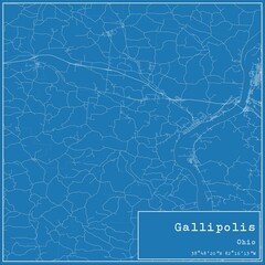 Blueprint US city map of Gallipolis, Ohio.