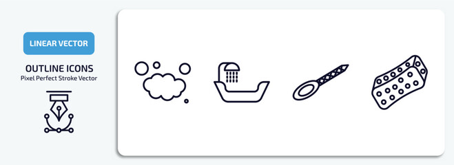 beauty outline icons set. beauty thin line icons pack included foam, hair washer sink, nail file, bath sponge vector.
