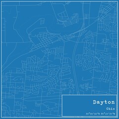 Blueprint US city map of Dayton, Ohio.