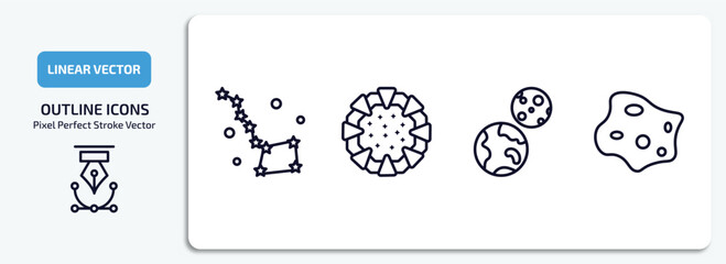 astronomy outline icons set. astronomy thin line icons pack included ursa major, stargate, earth and moon, asteroid vector.