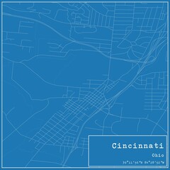 Blueprint US city map of Cincinnati, Ohio.