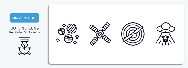 astronomy outline icons set. astronomy thin line icons pack included planets, big satellite, airscrew, ufo and cow vector. © Farahim