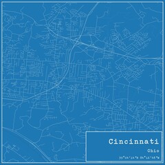 Blueprint US city map of Cincinnati, Ohio.