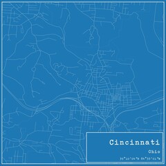 Blueprint US city map of Cincinnati, Ohio.
