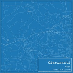 Blueprint US city map of Cincinnati, Ohio.