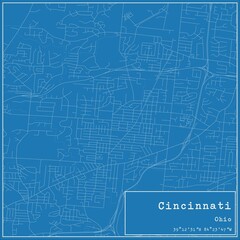 Blueprint US city map of Cincinnati, Ohio.