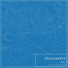 Blueprint US city map of Cincinnati, Ohio.