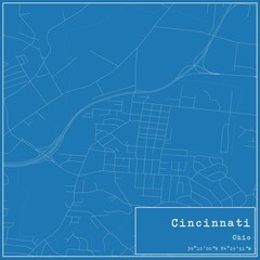 Blueprint US city map of Cincinnati, Ohio.