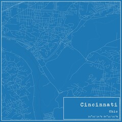Blueprint US city map of Cincinnati, Ohio.