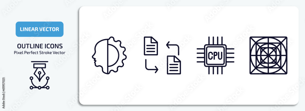 Poster artificial intellegence outline icons set. artificial intellegence thin line icons pack included cyb