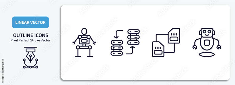 Poster artificial intellegence outline icons set. artificial intellegence thin line icons pack included exo