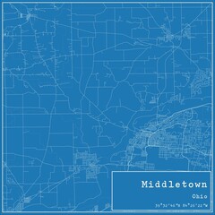 Blueprint US city map of Middletown, Ohio.