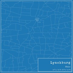 Blueprint US city map of Lynchburg, Ohio.