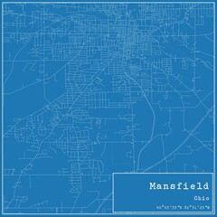 Blueprint US city map of Mansfield, Ohio.