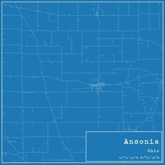 Blueprint US city map of Ansonia, Ohio.