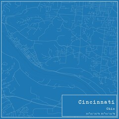 Blueprint US city map of Cincinnati, Ohio.