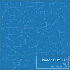 Blueprint US city map of Russellville, Ohio.