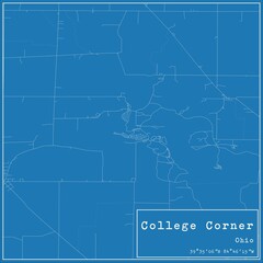 Blueprint US city map of College Corner, Ohio.