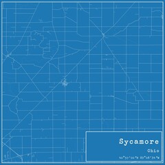 Blueprint US city map of Sycamore, Ohio.