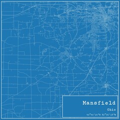 Fototapeta premium Blueprint US city map of Mansfield, Ohio.