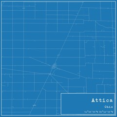 Blueprint US city map of Attica, Ohio.