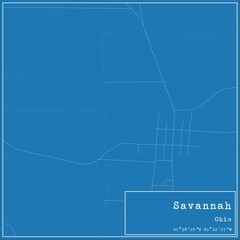 Blueprint US city map of Savannah, Ohio.