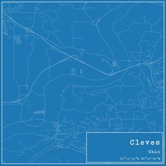 Blueprint US city map of Cleves, Ohio.