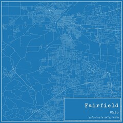 Blueprint US city map of Fairfield, Ohio.