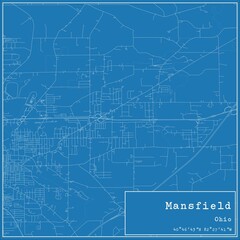 Blueprint US city map of Mansfield, Ohio.
