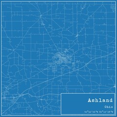 Blueprint US city map of Ashland, Ohio.
