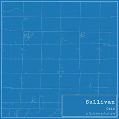 Blueprint US city map of Sullivan, Ohio.