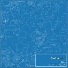 Blueprint US city map of Lebanon, Ohio.