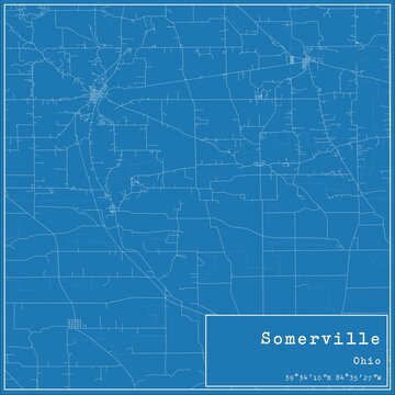 Blueprint US city map of Somerville, Ohio.