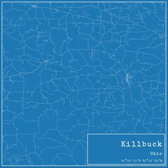 Blueprint US city map of Killbuck, Ohio.
