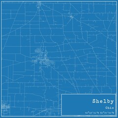 Blueprint US city map of Shelby, Ohio.