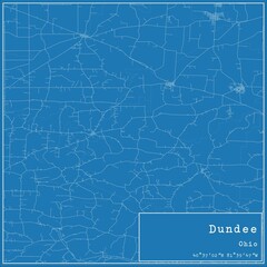 Blueprint US city map of Dundee, Ohio.