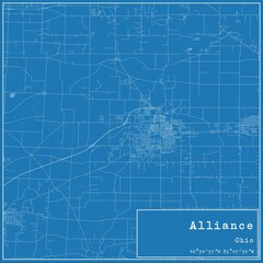 Blueprint US city map of Alliance, Ohio.