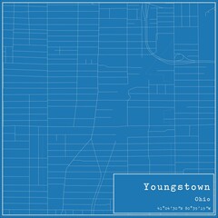 Blueprint US city map of Youngstown, Ohio.