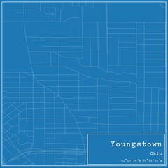 Blueprint US city map of Youngstown, Ohio.