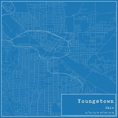 Blueprint US city map of Youngstown, Ohio.