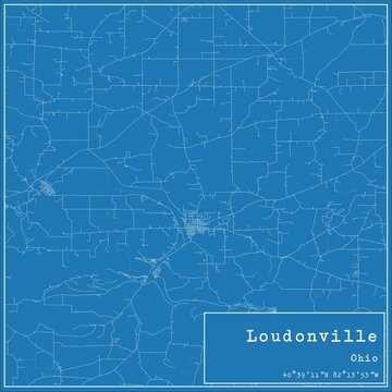 Blueprint US city map of Loudonville, Ohio.